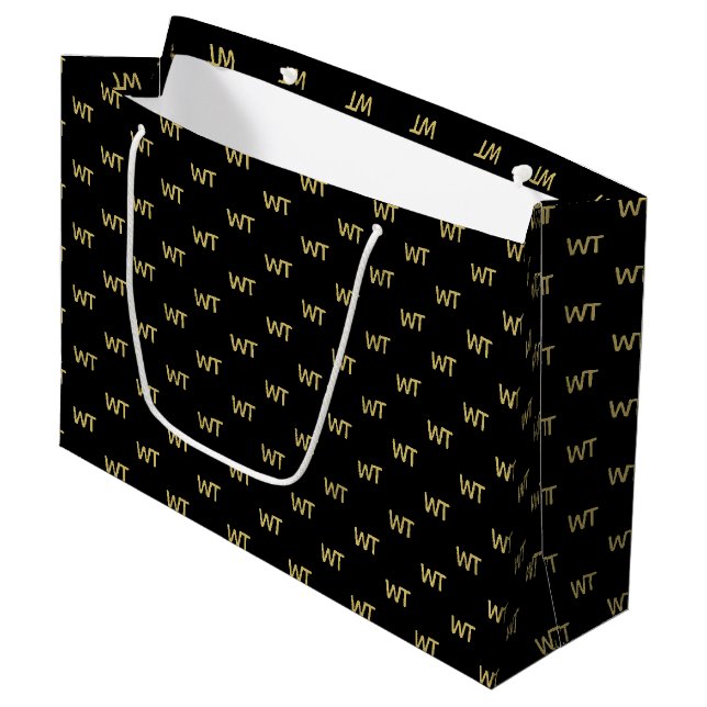Personalisiertes Schwarz-Gold-Logo Große Geschenktüte (Vorderseite Schrägansicht)