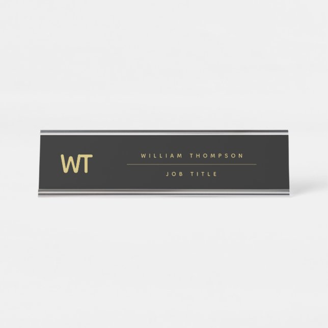 Personalisiertes Schwarz-Gold-Logo Schreibtischnamensplakette (Vorderseite )