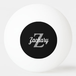 Personalisiertes Schwarz Grau Weiß Retro Monogramm Tischtennisball