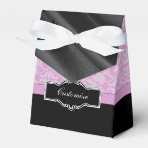 Personalisiertes Schwarz/Rosa Damask Gefälligkeits Geschenkschachtel