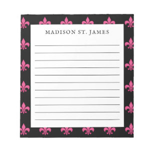 Personalisiertes Schwarz-Rosa-Lilie-Muster Notizblock