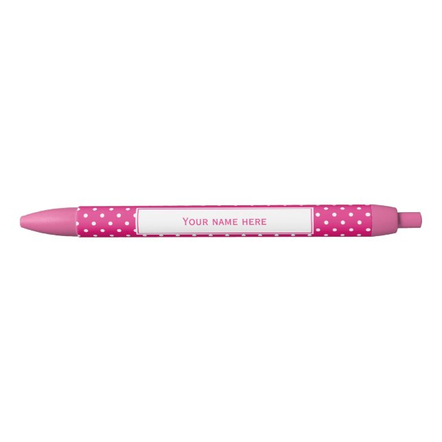 Personalisiertes Schwarz-Rosa-Polka-Dottern-Muster Kugelschreiber (Vorderseite)
