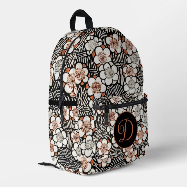 Personalisiertes Schwarz-Rot-Flora-Muster Bedruckter Rucksack (Rückseitige Ecke links)
