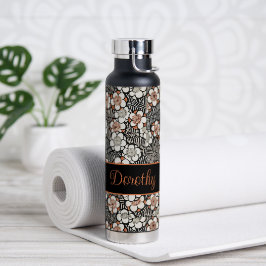 Personalisiertes Schwarz-Rot-Flora-Muster Trinkflasche