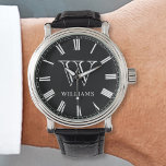 Personalisiertes Schwarz-Schwarz-FotoCollage für b Armbanduhr<br><div class="desc">Erstellen Sie Ihre eigene personalisierte,  römische Nummernuhr mit Ihrem Monogramm und Namen auf einem einfachen,  modernen schwarzen Hintergrund.</div>