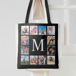 Personalisiertes Schwarz-Schwarz-FotoCollage für b Tasche