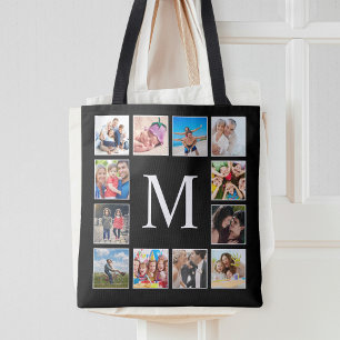 Personalisiertes Schwarz-Schwarz-FotoCollage für b Tasche