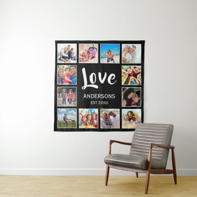 Personalisiertes Schwarz-Schwarz-FotoCollage für b Wandteppich (Beispiel)