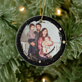 Personalisiertes Schwarz-Star-Foto Weihnachten Keramik Ornament