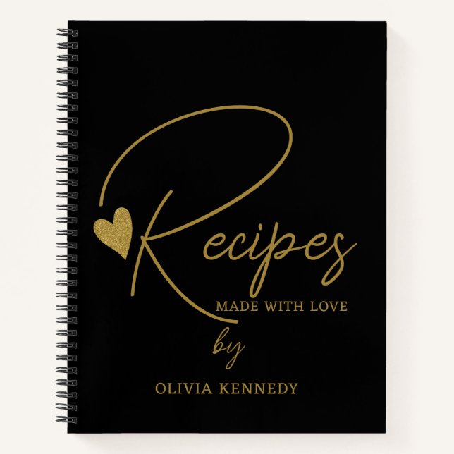 Personalisiertes Schwarz und Gold aus Liebe Notizbuch (Vorderseite)
