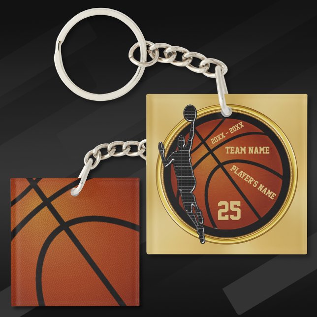 Personalisiertes Schwarz und Gold, Basketballgesch Schlüsselanhänger (Cool gifts for basketball players. Personalised basketball keyrings. Senior night basketball gifts.)