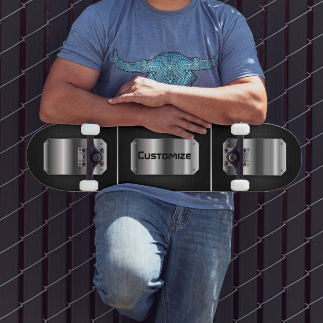 Personalisiertes Schwarz und Stahl Skateboard (Außenbereich 3)