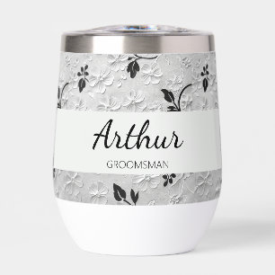 Personalisiertes Schwarz-Weiß-Florals-Trauzeuge-Ge