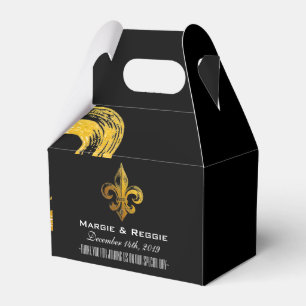 PERSONALISIERTES SCHWARZ WEIß & GOLD FLEUR DE LIS  GESCHENKSCHACHTEL