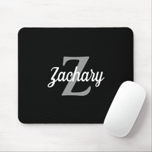 Personalisiertes Schwarz Weiß Grau Retro-Monogramm Mousepad