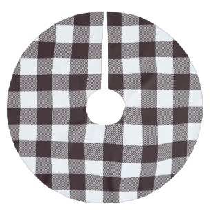 Personalisiertes Schwarz-Weiß Kariert Rustikales L Polyester Weihnachtsbaumdecke