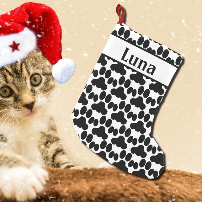 personalisiertes Schwarz-Weiß-Katzenpaarmuster Kleiner Weihnachtsstrumpf (Von Creator hochgeladen)