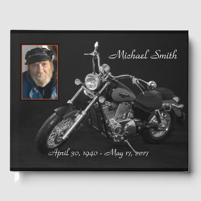 Personalisiertes Schwarz-Weiß-Motorrad Gästebuch (Vorderseite)