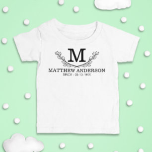 Personalisiertes Schwarz-Weiß-Namensmonogramm Alte Baby T-shirt