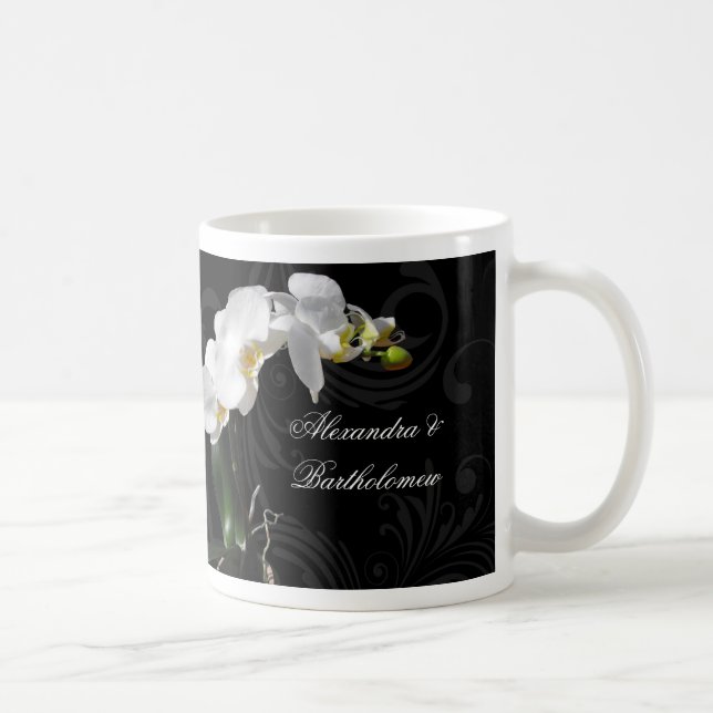 Personalisiertes Schwarz-Weiß-Orchid-Design Kaffeetasse (Rechts)