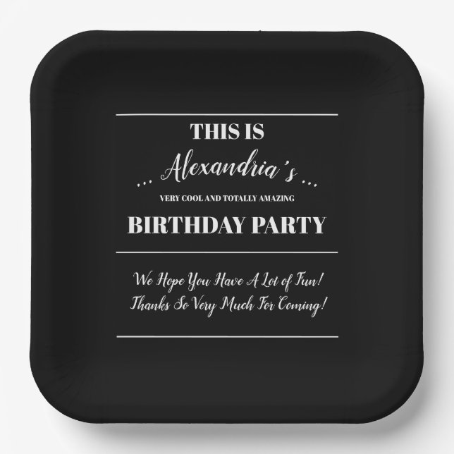 Personalisiertes Schwarz-Weiß-Party Pappteller (Vorderseite)