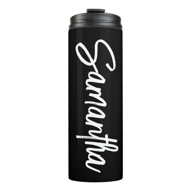 Personalisiertes Schwarz-Weiß-Pinselskript Thermosbecher (Vorderseite)