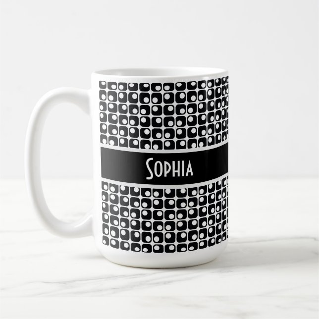 Personalisiertes Schwarz-Weiß-Retro-Muster Kaffeetasse (Links)