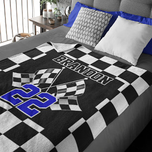 Personalisiertes Schwarz-Weiß-Schachbrett-Flaggenm Fleecedecke
