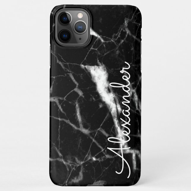 Personalisiertes Schwarz-weißes Marble-BUDGET iPhone Hülle (Rückseite)