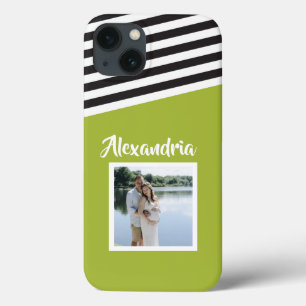 Personalisiertes Schwarz-weißes Streifenmuster Case-Mate iPhone Hülle