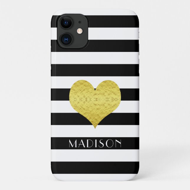Personalisiertes Schwarz-weißes Streifenmuster Case-Mate iPhone Hülle (Rückseite)
