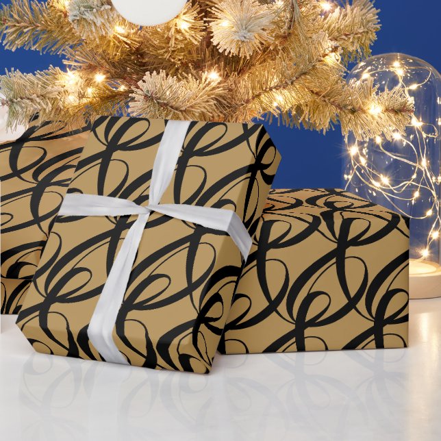 Personalisiertes Schwarz-Zahn-Symbol auf Gold Geschenkpapier (Feiertage)