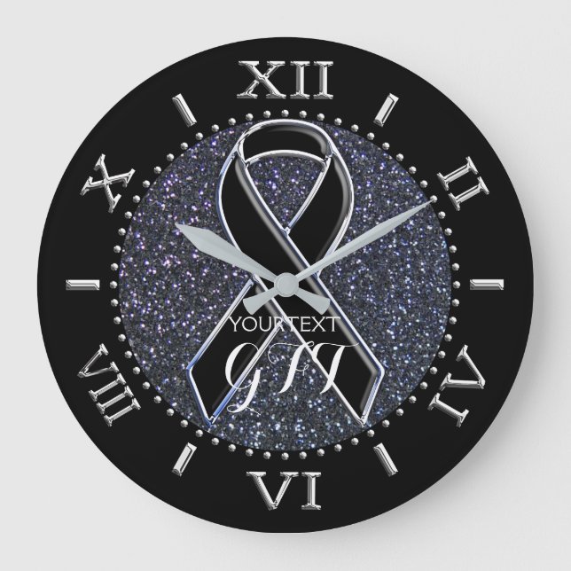 Personalisiertes schwarzes Band-Bewusstsein auf a Große Wanduhr (Vorderseite)