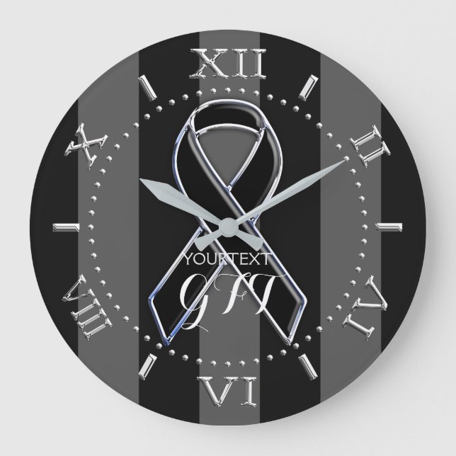 Personalisiertes Schwarzes Band-Bewusstsein Große Wanduhr (Vorderseite)