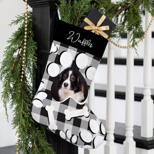 Personalisiertes schwarzes Buffalo-Karo-Plaid-Haus Kleiner Weihnachtsstrumpf