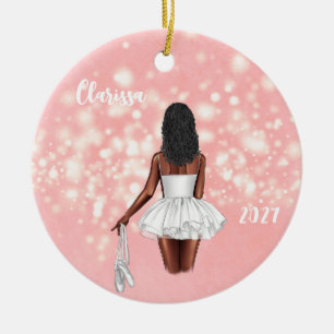 Personalisiertes Schwarzes Girl Ballerina Keramik Ornament