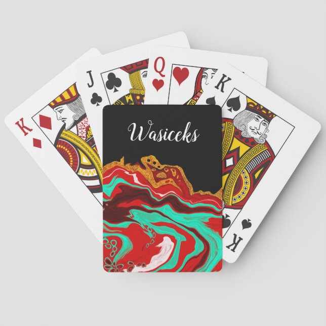 Personalisiertes Schwarzes Gold Burgund Spielkarten (Rückseite)