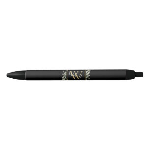 Personalisiertes schwarzes Gold-Monogramm Grünzeug Kugelschreiber