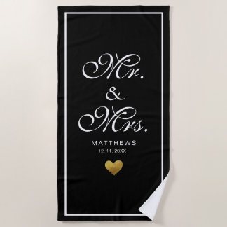 Personalisiertes schwarzes goldenes Herz Liebe Mr Strandtuch
