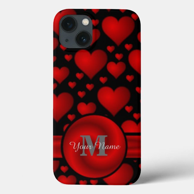 Personalisiertes Schwarzes Herzmuster Case-Mate iPhone Hülle (Rückseite)
