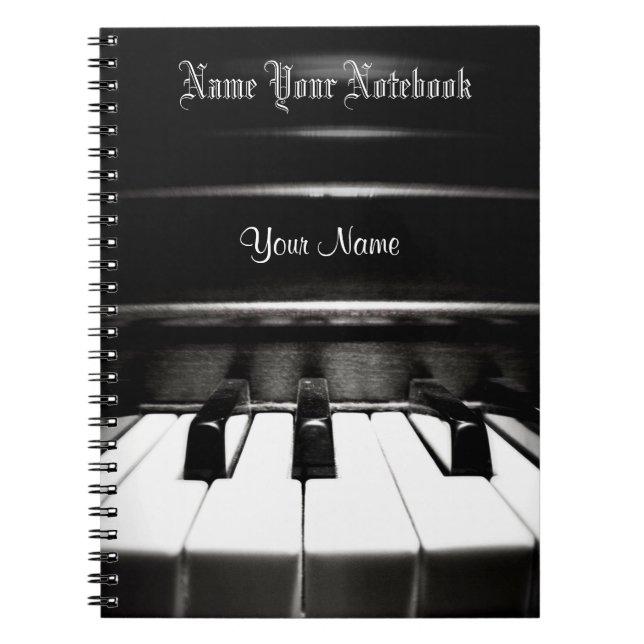Personalisiertes schwarzes Klavier-Musik-Notizbuch Notizblock (Vorderseite)