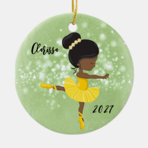 Personalisiertes Schwarzes Kleines Girl Ballerina Keramik Ornament