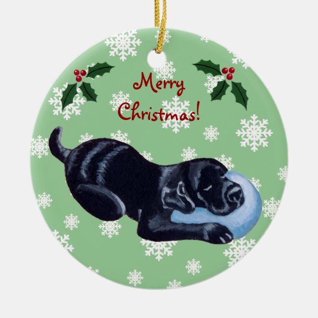 Personalisiertes schwarzes Labrador-Weihnachten Keramikornament (Vorne)