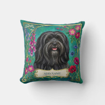Personalisiertes schwarzes Lhasa-Apso-Blumenkissen