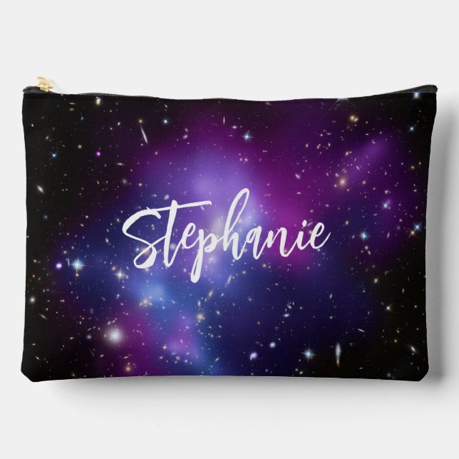 Personalisiertes Schwarzes Lila Galaxy Celestial F Zubehörtasche (Vorderseite)