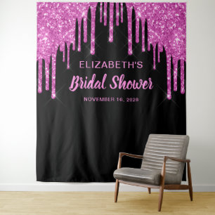 Personalisiertes Schwarzes mit Heißrosa Glitter fü Wandteppich