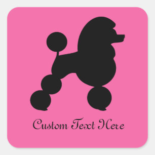 Personalisiertes schwarzes Poodle auf Rosa Quadratischer Aufkleber
