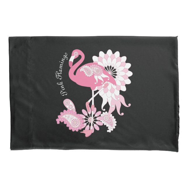 Personalisiertes Schwarzes Rosa Flamingo Kissenbezug (Vorderseite)