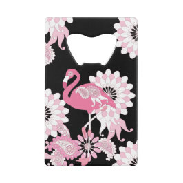 Personalisiertes Schwarzes Rosa Flamingo Kreditkarten Flaschenöffner