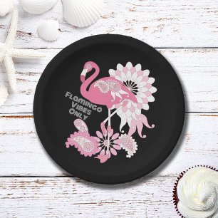 Personalisiertes Schwarzes Rosa Flamingo Pappteller